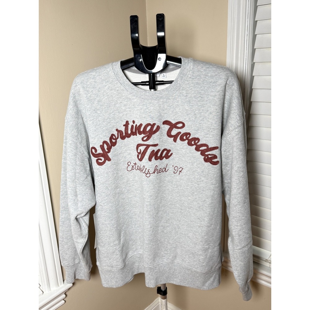 Aritzia TNA Sweatfleece Cozy Fleece Boyfriend Crew Sweatshirt Gray Maroon XL